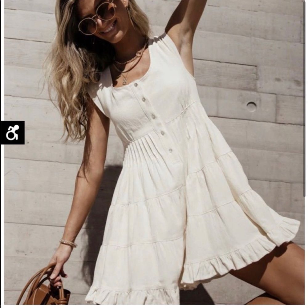 Bohme Liv Tiered Cream Romper Whimsical Cottagecore Romantic Bohemian Modern